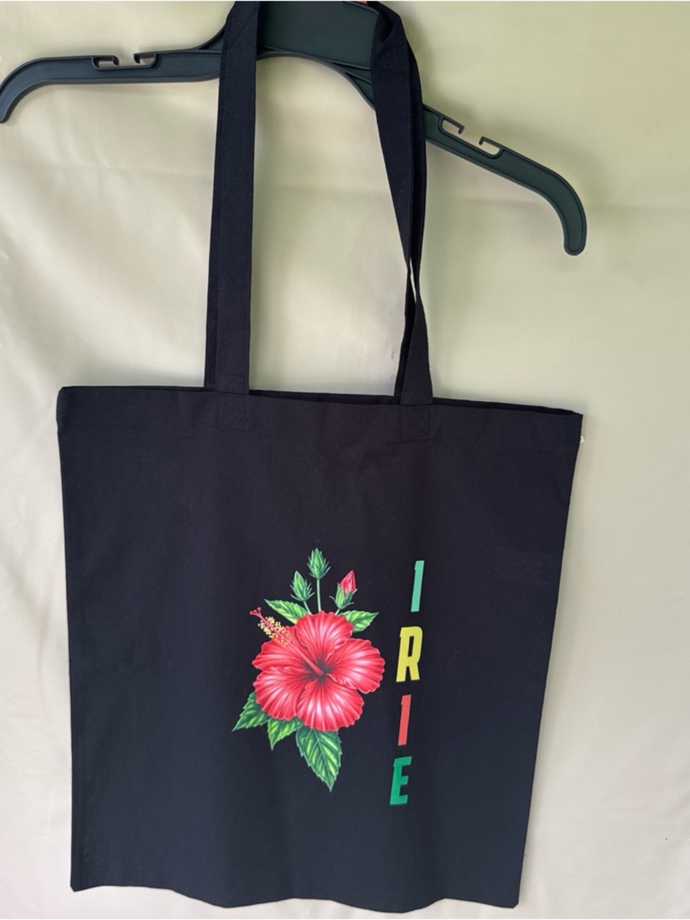 Black Floral Tote Bag with Red Hibiscus Print